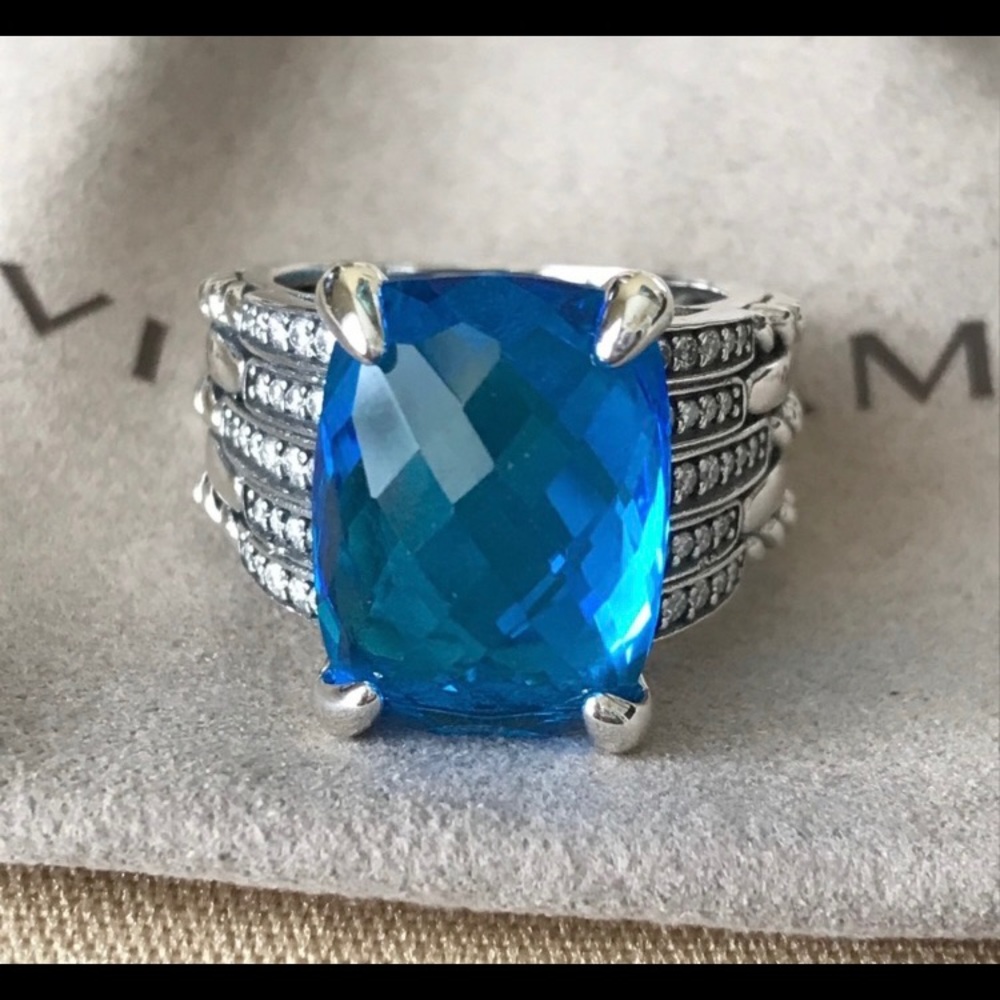 David Yurman Blue Topaz Diamond Ring